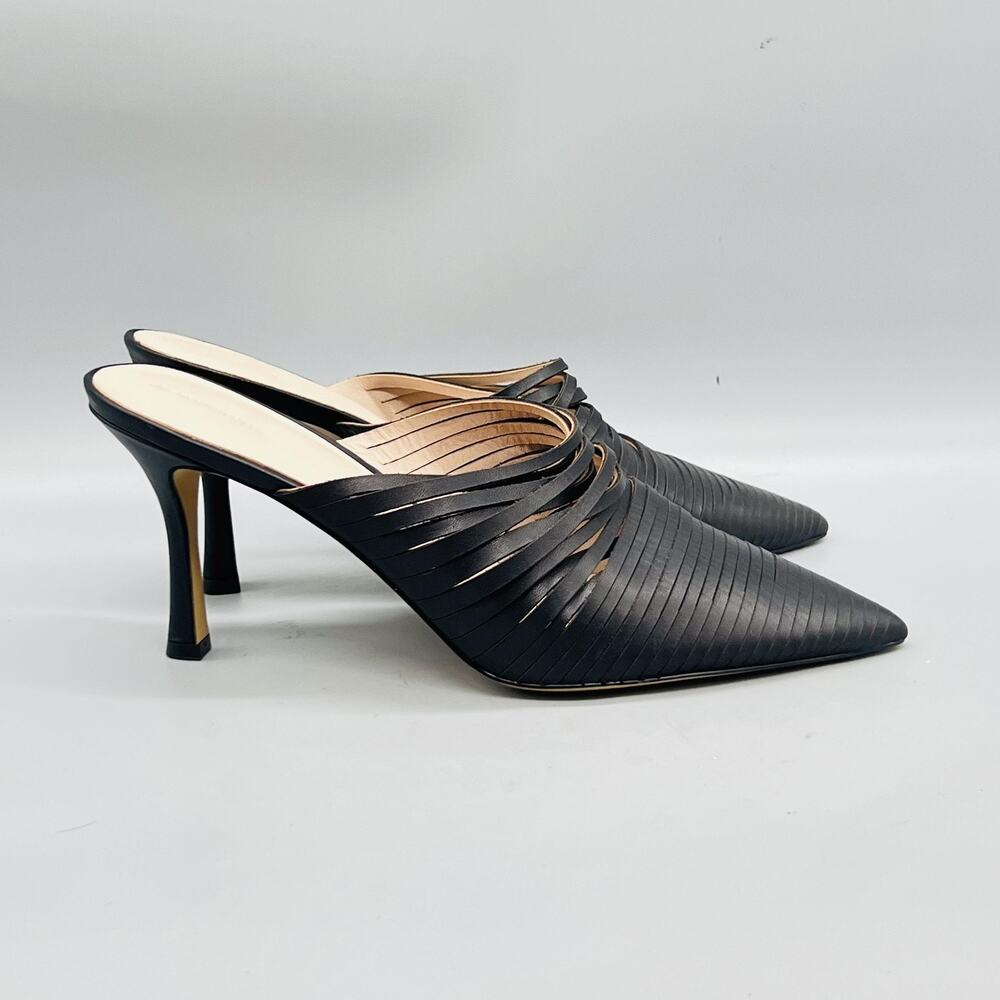 Something Navy Shoes Womens 9 Black Leather Arabella Mule Stiletto Pointed Toe